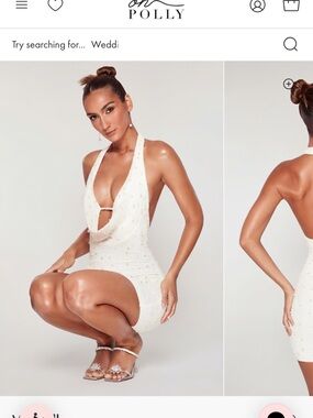 Versailles Oh Polly White Embellished Halter Cowl Mini Dress